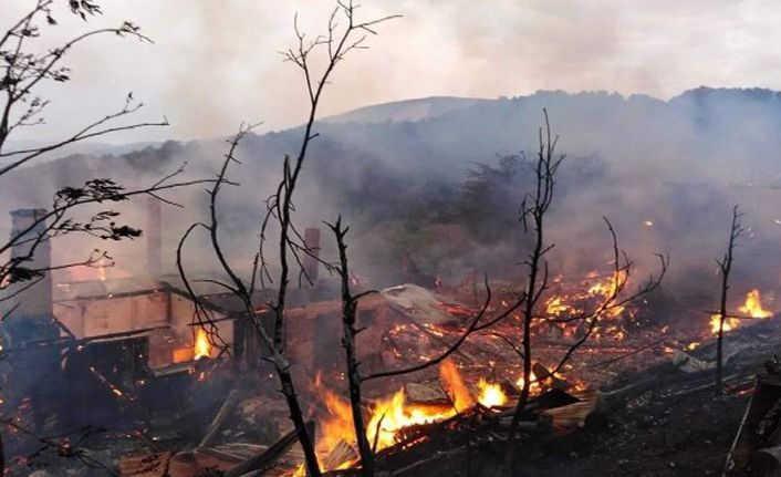 Bolu'da, ahşap ev, ahır ve samanlık yandı