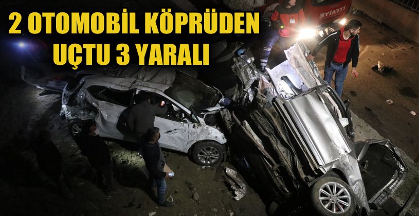 2 otomobil 4 metrelik köprüden aşağı uçtu: 3 yaralı