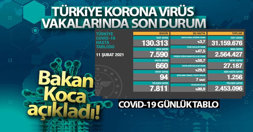 11 Şubat 2021 Korona Virüs Tablosu