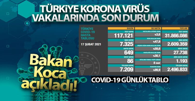 17 Şubat 2021 Korona Virüs Tablosu