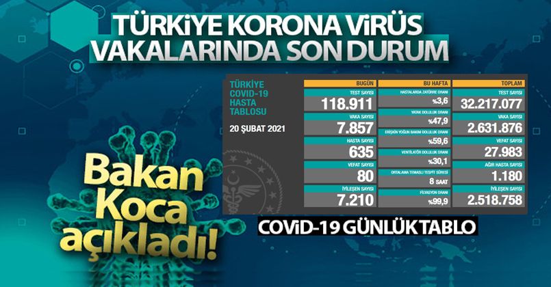 20 Şubat 2021 Korona Virüs Tablosu