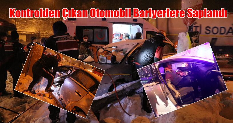 TEM’de Kontrolden Çıkan Otomobil Bariyerlere Saplandı: 3 Yaralı