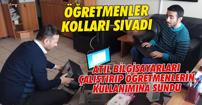 Okul müdürü ve sınıf öğretmeni atıl bilgisayarları topladı