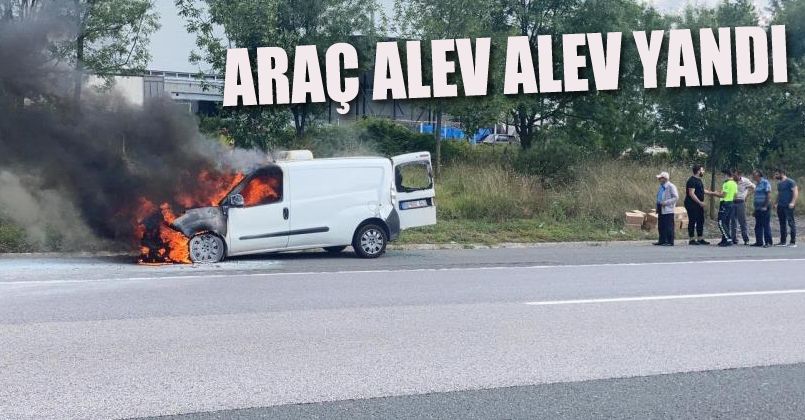 Hafif ticari araç otoyolda alev alev yandı