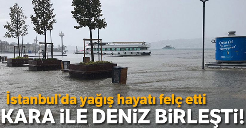 İstanbul'da etkili olan yağış sonrası Üsküdar'da kara ile deniz birleşti