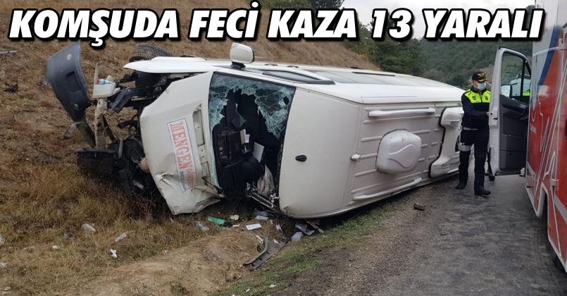 Tırla çarpışan işçi servisi yan yattı: 13 yaralı
