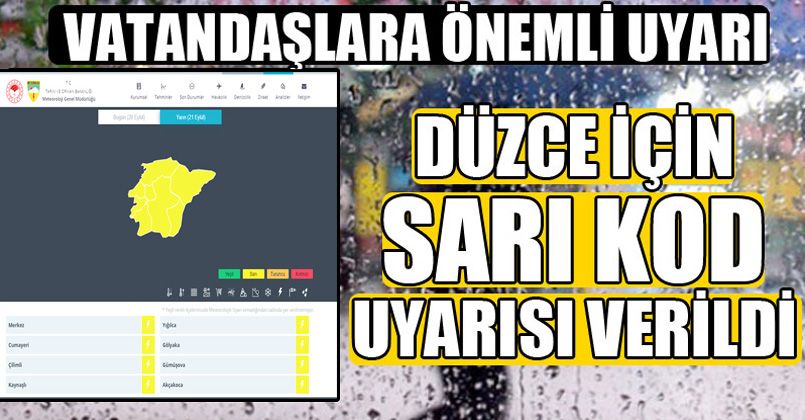 Meteoroloji Düzce için sarı uyarı yaptı