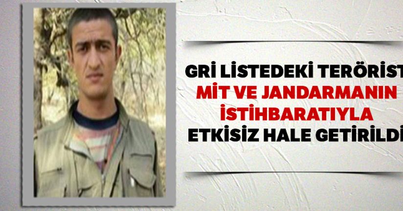 Gri listedeki terörist, MİT ve Jandarmanın istihbaratıyla etkisiz hale getirildi