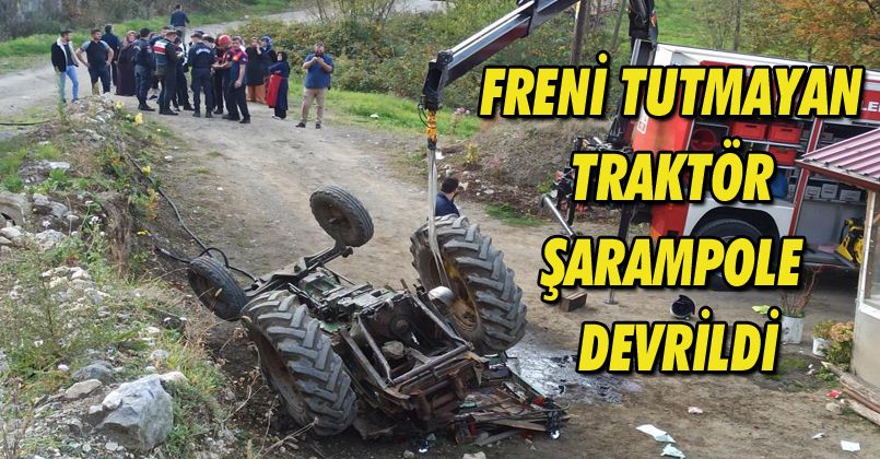 Freni tutmayan traktör şarampole devrildi: 1 yaralı