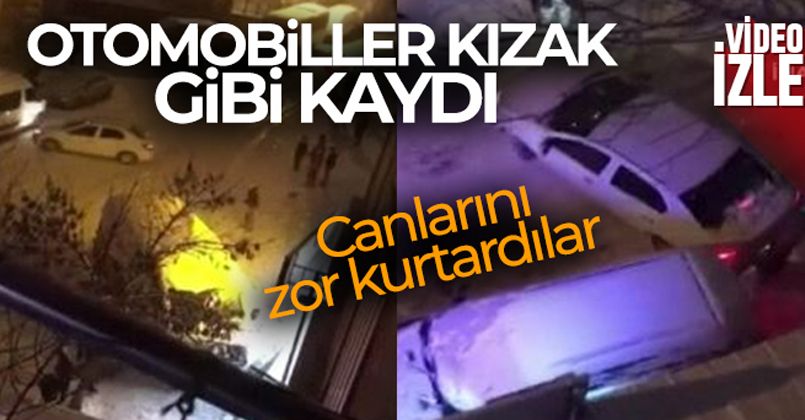 Kayganlaşan yolda kontrolünü kaybeden otomobiller park halindeki araçlara çarptı