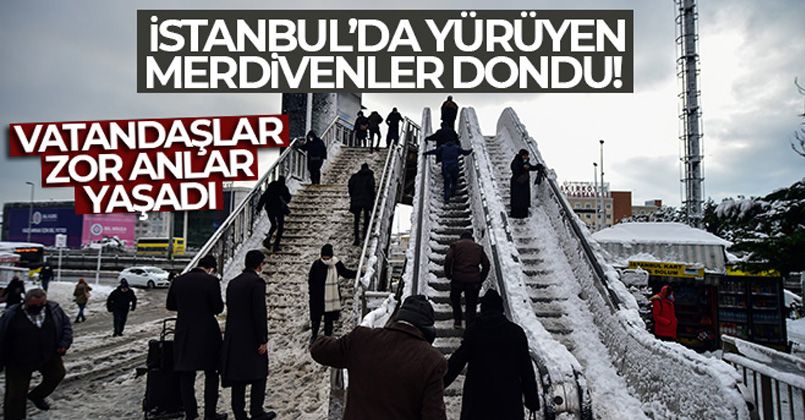 İstanbul'da yürüyen merdivenler dondu