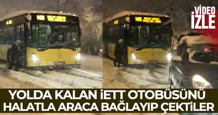 İETT otobüsü yolda kaldı imdadına vatandaş yetişti