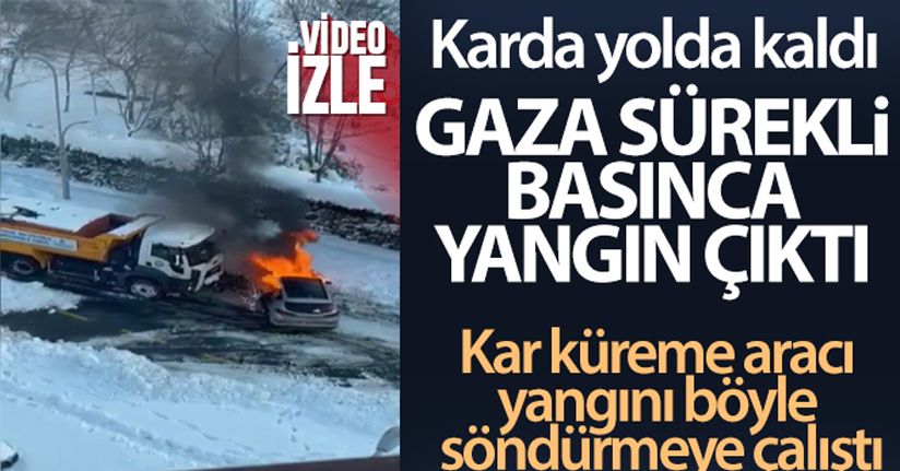 Başakşehir yolda kalan sürücü gaza sürekli basınca araçta yangın çıktı